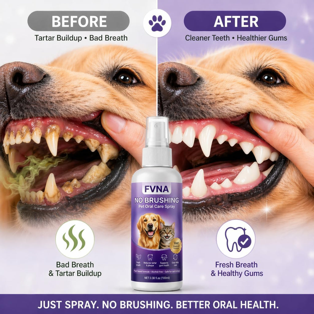 FVNA No Brushing Pet Oral Care Spray, Breath Freshener & Teeth Cleaning Pet Dental Care Spray for Dogs & Cats, Reduce Plaque & Tartar, Supports Gum Health,Daily Dental Care for Pets