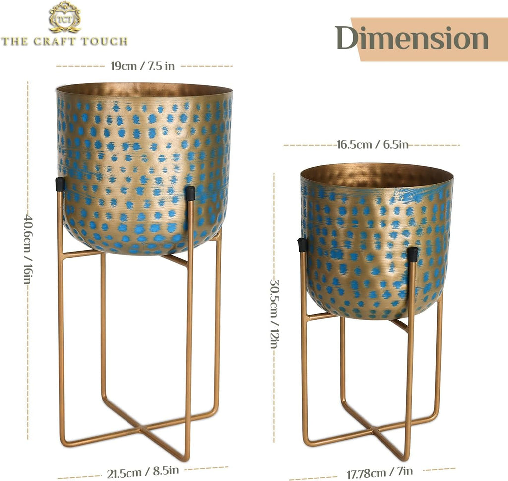 Set of 2 Metal Planters with Stands – 16″ & 12″ Decorative Flower Pots for Indoor & Outdoor Plants | Rustic Home & Garden Décor for Living Room, Patio, Balcony, Housewarming Gift
