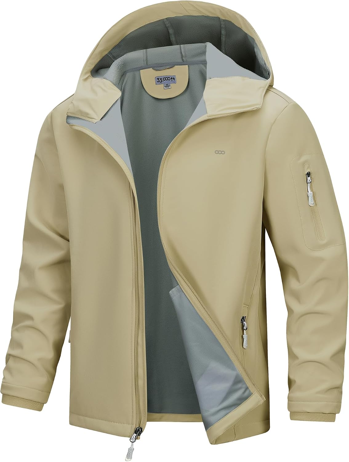 33,000ft Men's Hooded Fleece Lined Rain Shell Jacket Waterproof Lightweight
