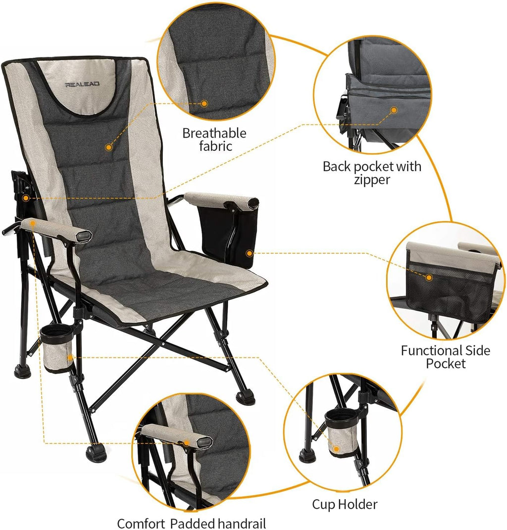 REALEAD Camping Chairs for Adults with Adjustable Backrest & Lumbar Support