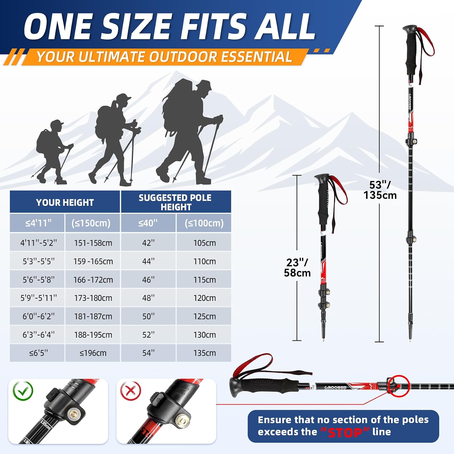 Hiking Poles, Trekking Poles for Hiking, Lightweight Aluminum Adjustable