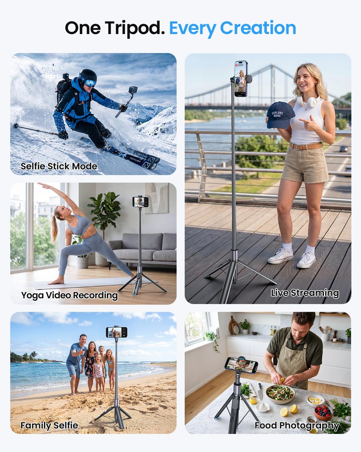 LOXP 67'' Phone Tripod with Remote, 0.01s Auto-Open for Content Creator
