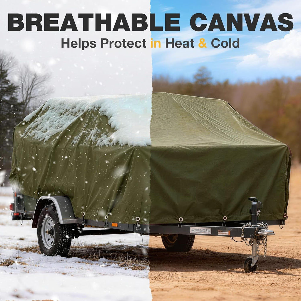 Winpull Heavy Duty Canvas Tarp 10x12 ft, 12oz (350 GSM) Cotton Canvas Water-Resistant Tarp with Rustproof Grommets, Tear-Resistant Outdoor Cover for Wood Piles, Camping, Trailer & Equipment
