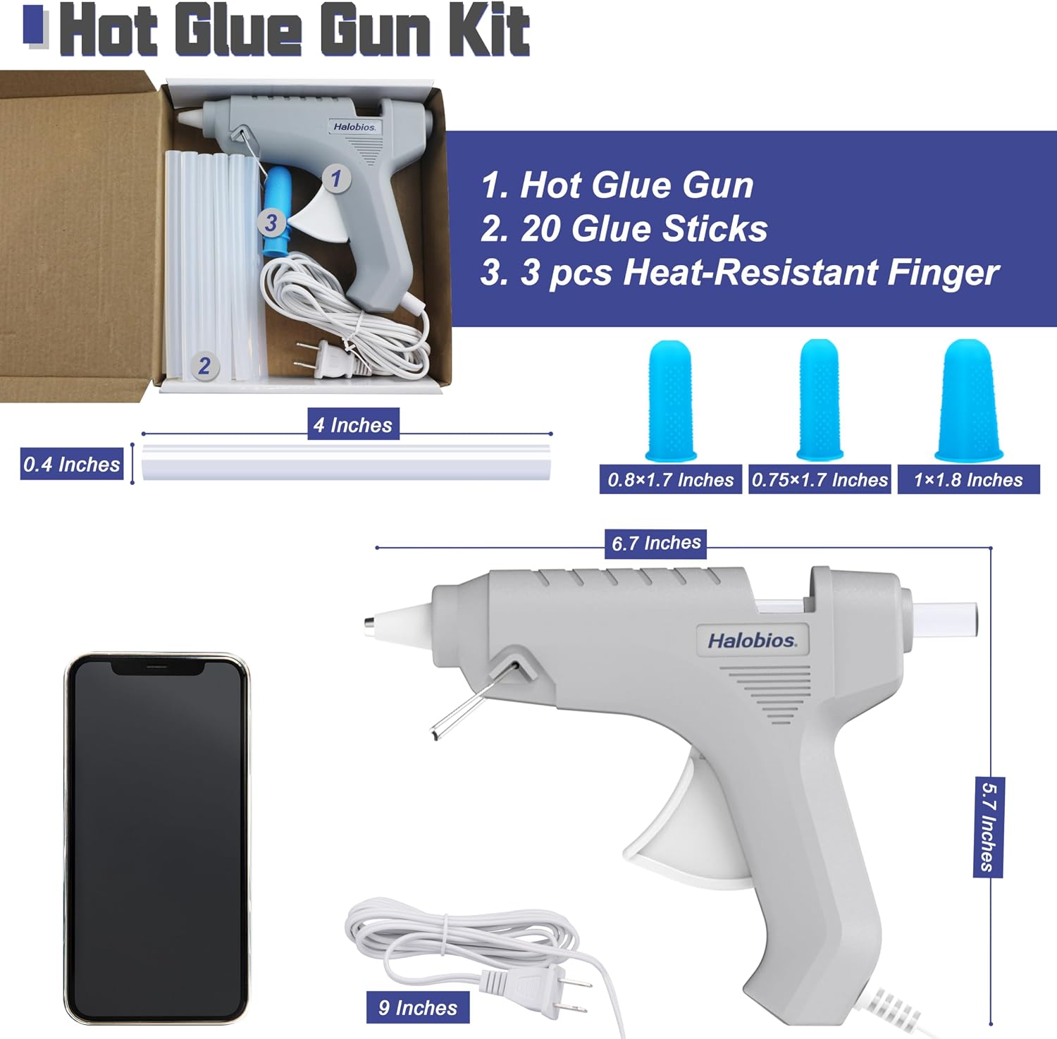 Halobios Hot Glue Gun, Fast Preheating Hot Melt Glue Gun with 20 Glue Sticks, Hot Glue Gun Full Size for Making Decoration School DIY Crafts Projects Home Repairs(40W Gray)
