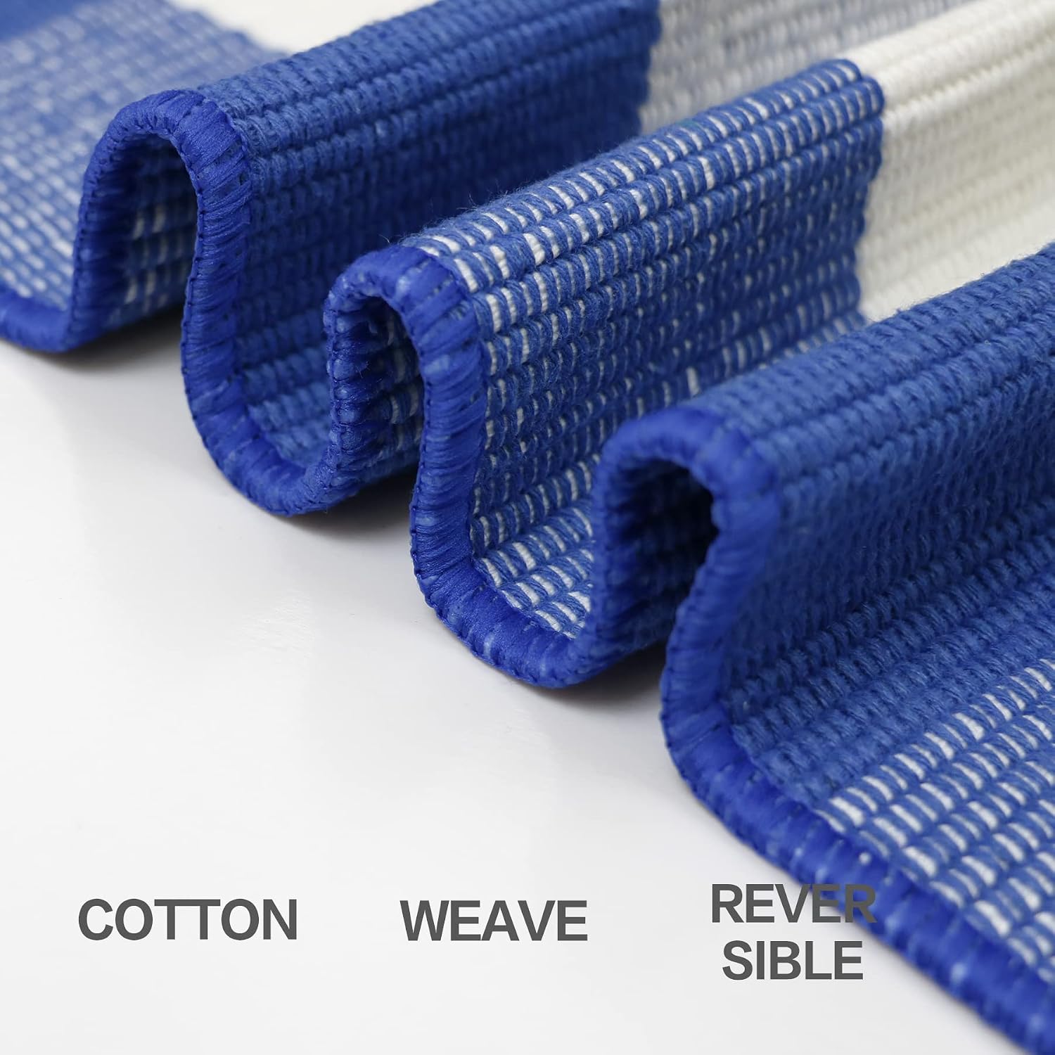 MUBIN Cotton Buffalo Plaid Rug, 3' x 5' Blue White Outdoor Rug Front Door Decorative Mat, Washable Doormat Hand-Woven Foldable Area Rug Layered Door Mats Rug for Front Porch, Entryway, Patio