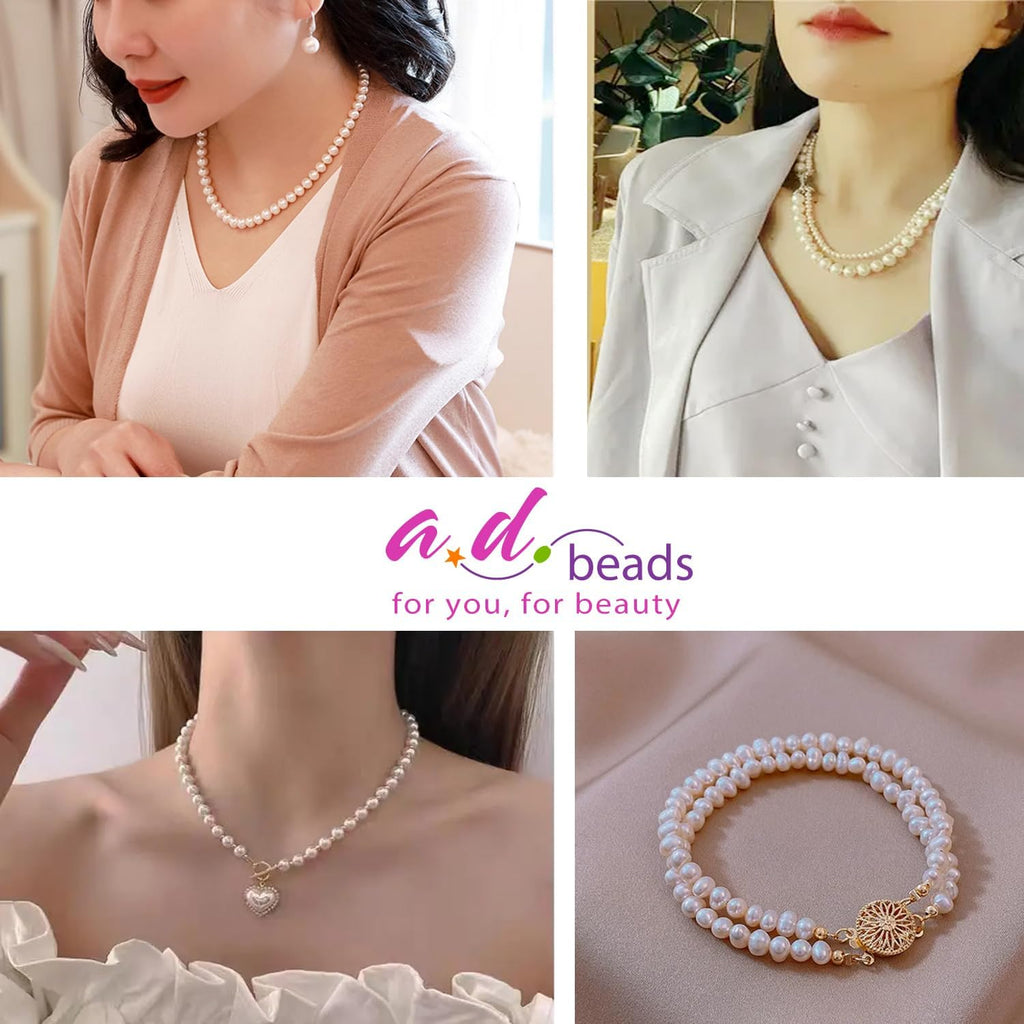 AD Beads Natural Freshwater White Pearl Round Beads 15" 4mm 6mm 8mm 9mm 10mm 11mm 12mm (8-9mm)