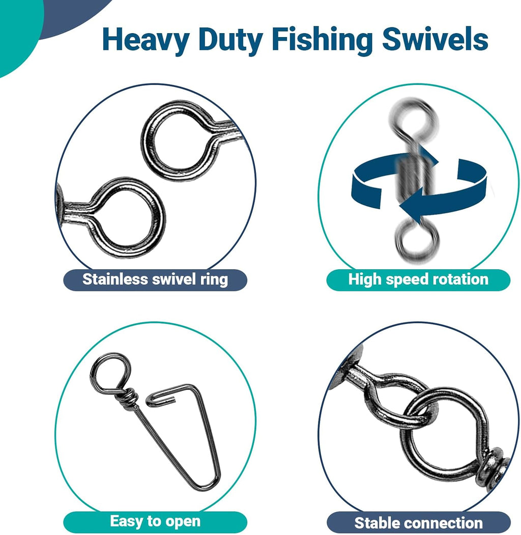 AMYSPORTS High Strength Fishing Snaps Freshwater Barrel Rolling Snap Swivels Steel Lure Connector Fishing Swivel Stainless Black Nickel