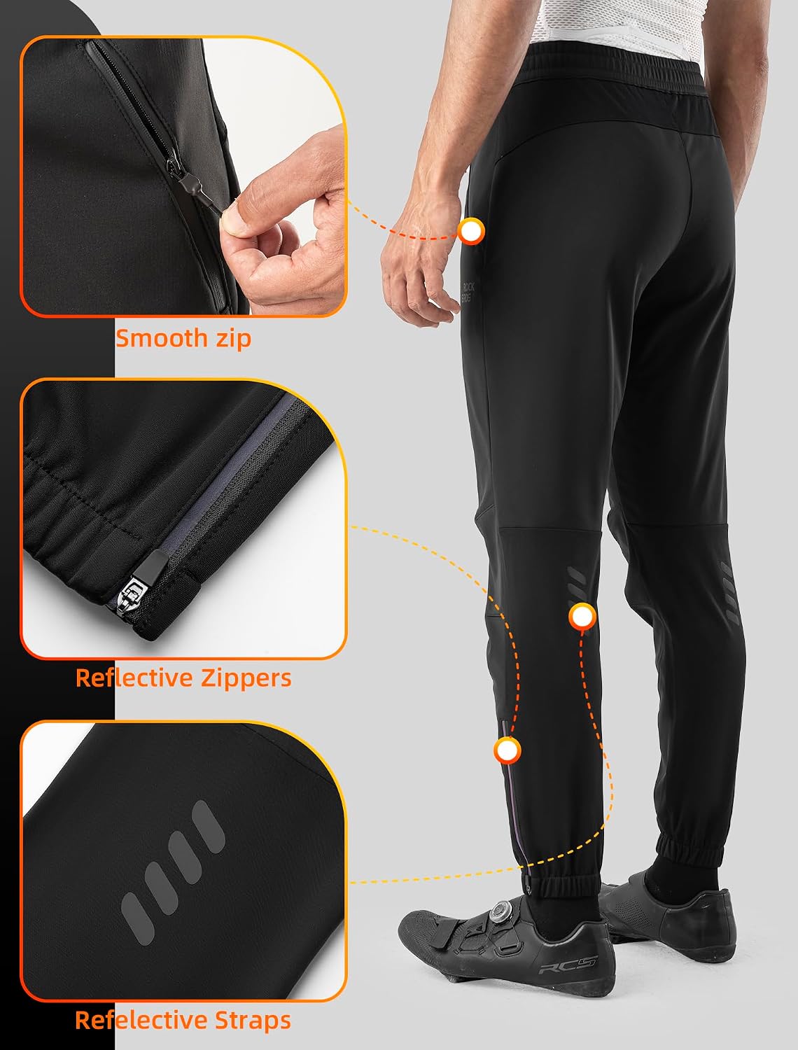 ROCKBROS Men's Winter Cycling Pants Thermal Water-Resistant Joggers