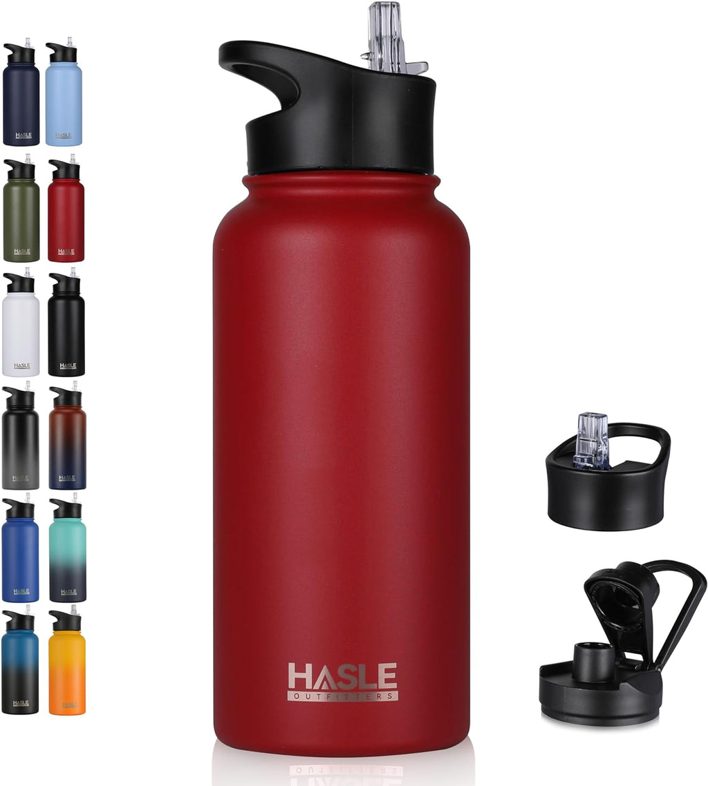 HASLE OUTFITTERS Insulated Water Bottle 22 oz Double Wall Stainless Steel Water Bottle Wide Mouth with Straw Lid & Spout Lid Keeps Cold or Hot(Black Gray Gradient,1)