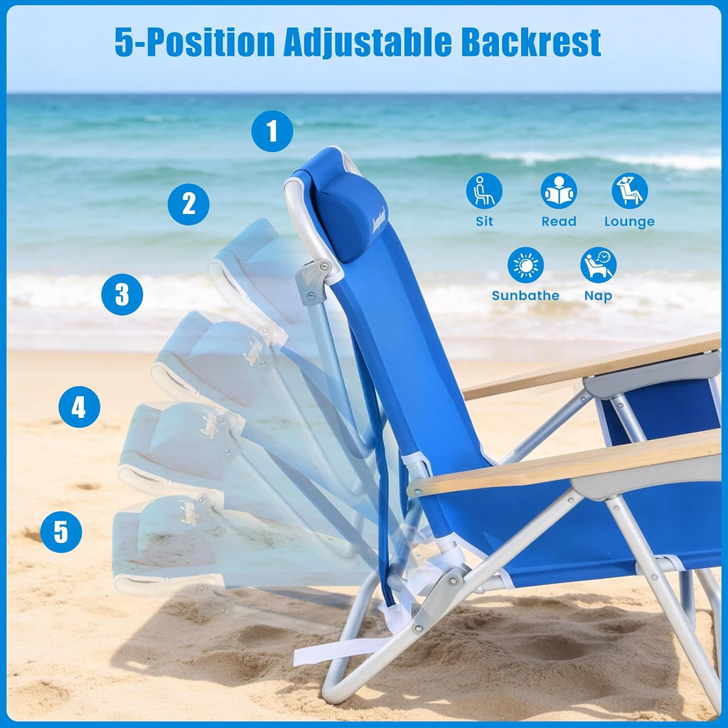 SUNNYFEEL XL 28" Extra Wide Beach Chair for Adults,Low Backpack Beach Chair