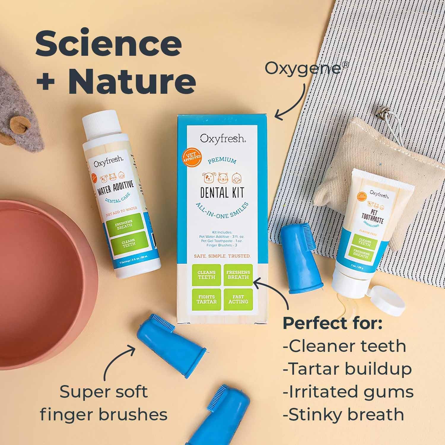 Oxyfresh Premium Pet Dental Kit for Dogs & Cats – Easiest Breath Freshener & Teeth Cleaning Solution for Fresh Breath, Clean Teeth, Plaque & Tartar Control – 4oz Toothpaste + 16oz Water Additive