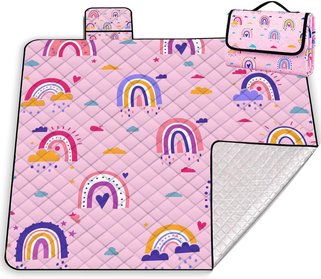 Extra Large Picnic Blanket Waterproof Beach Blanket 80"x 80" Outdoor Camping Mat Foldable Outdoor Blanket Picnic Mat Suitable for Park, Indoor Crawling, Lawn, Garden, Patio, Music Festival(Rainbow)