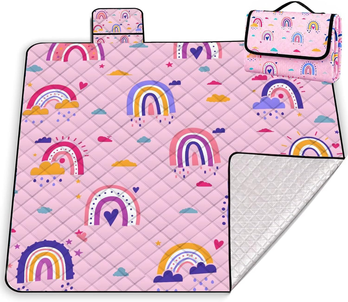 Extra Large Picnic Blanket Waterproof Beach Blanket 80"x 80" Outdoor Camping Mat Foldable Outdoor Blanket Picnic Mat Suitable for Park, Indoor Crawling, Lawn, Garden, Patio, Music Festival(Rainbow)