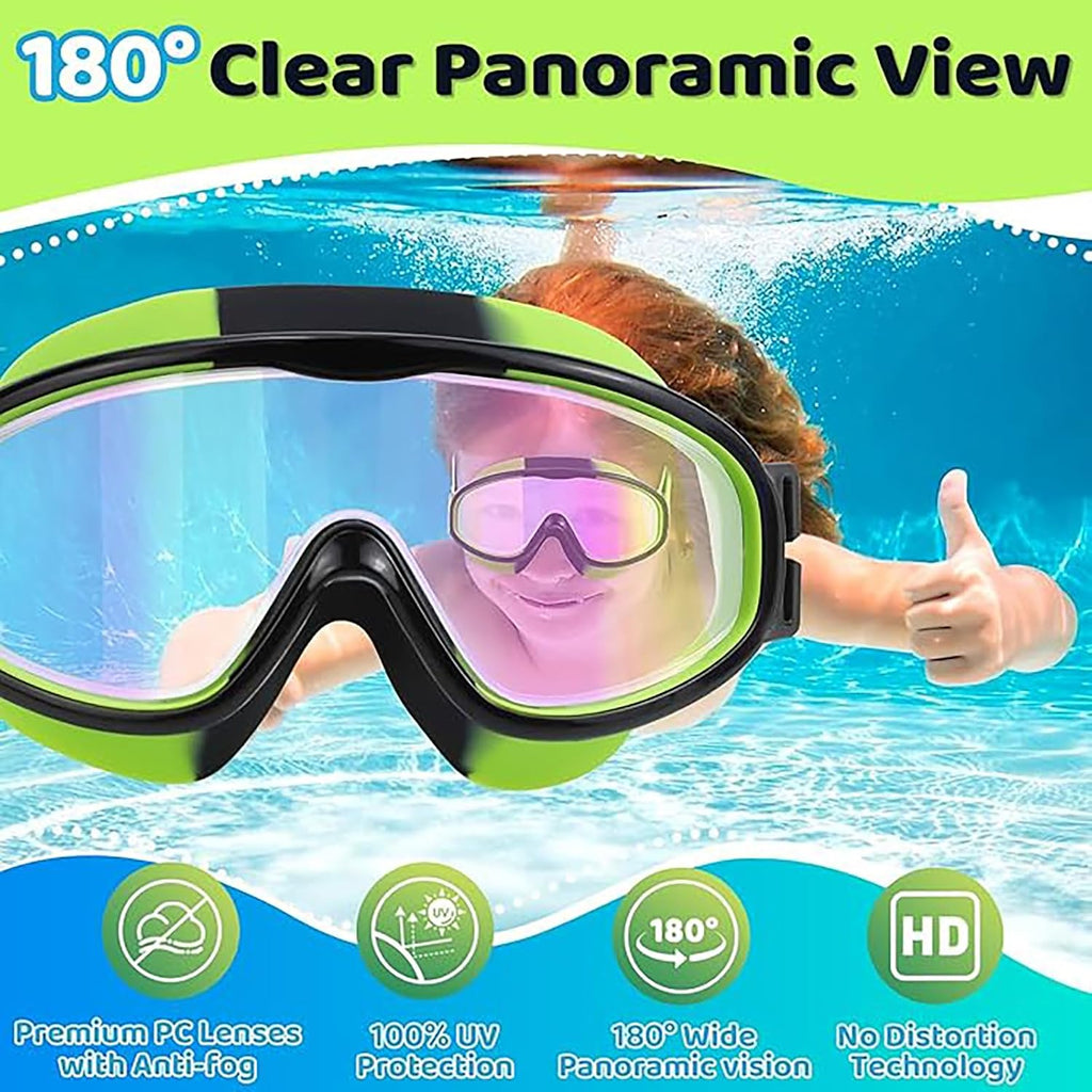 2 Pack Kids Swim Goggles for 3-14, Fabric Strap Wide View Anti Fog& UV