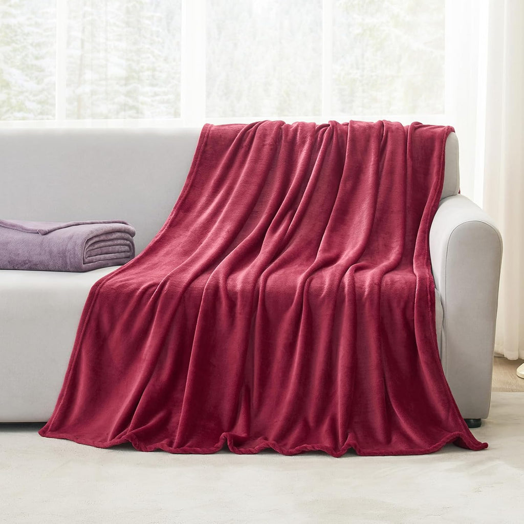 Hansleep Twin Burgundy Red Fleece Blanket, Soft Flannel Bed Blanket