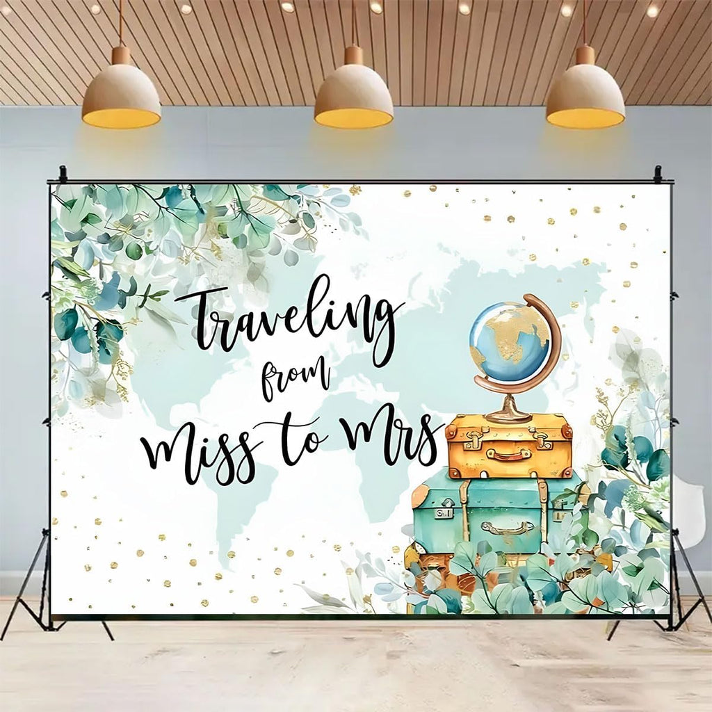 Wedding Travel Theme Photography Background Adventure Awaits Baby Shower Party Decorations Backdrop Traveling from Miss to Mrs Background Greenery Green Leaves Bridal Shower Backdrop (7X5FT)