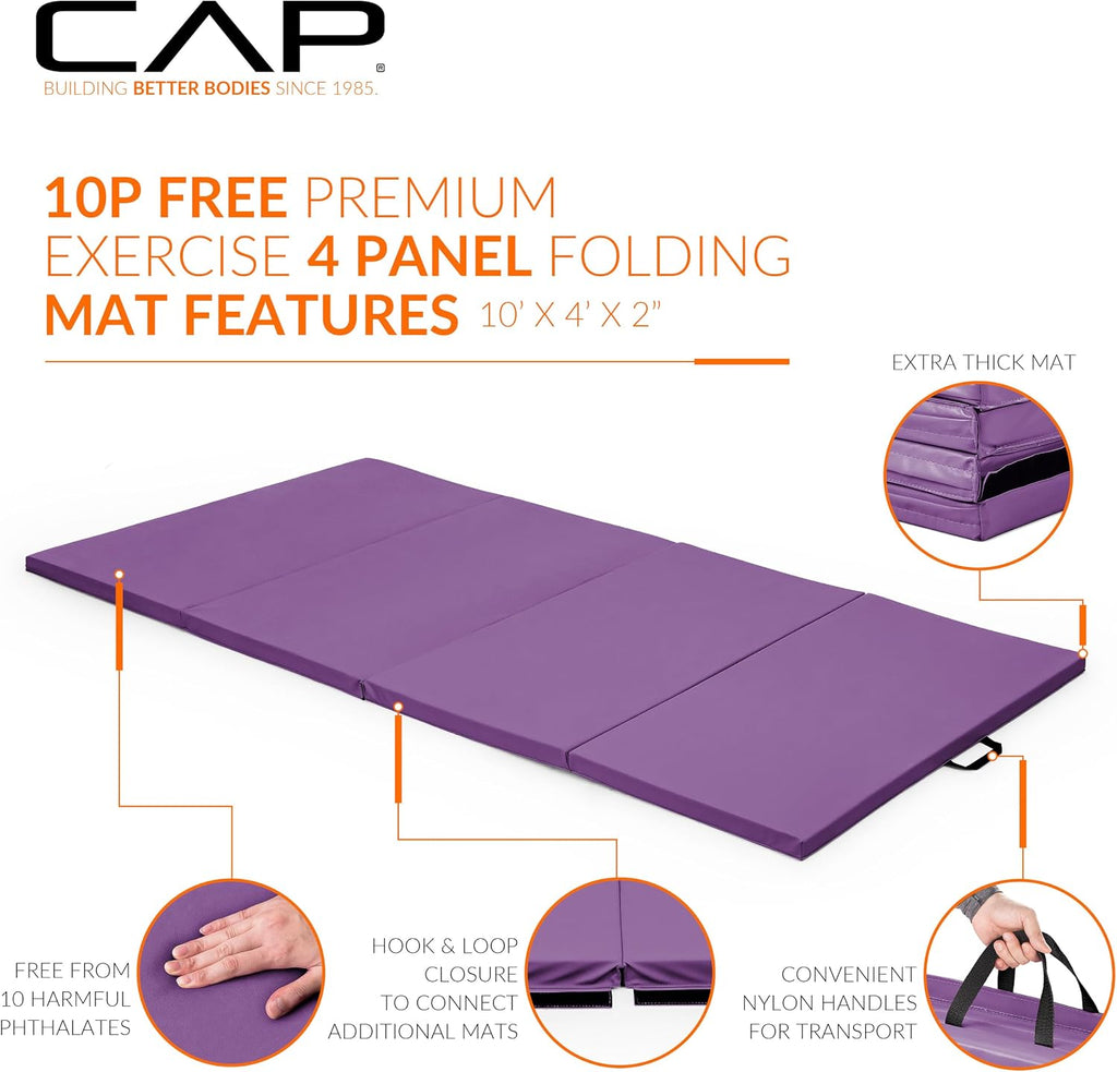 CAP Barbell All Purpose Folding Anti Tear Exercise Training Aerobic Fitness Gym & Gymnastics Balance Mat | 10' x 4' Multiple Colors and Thickness Options