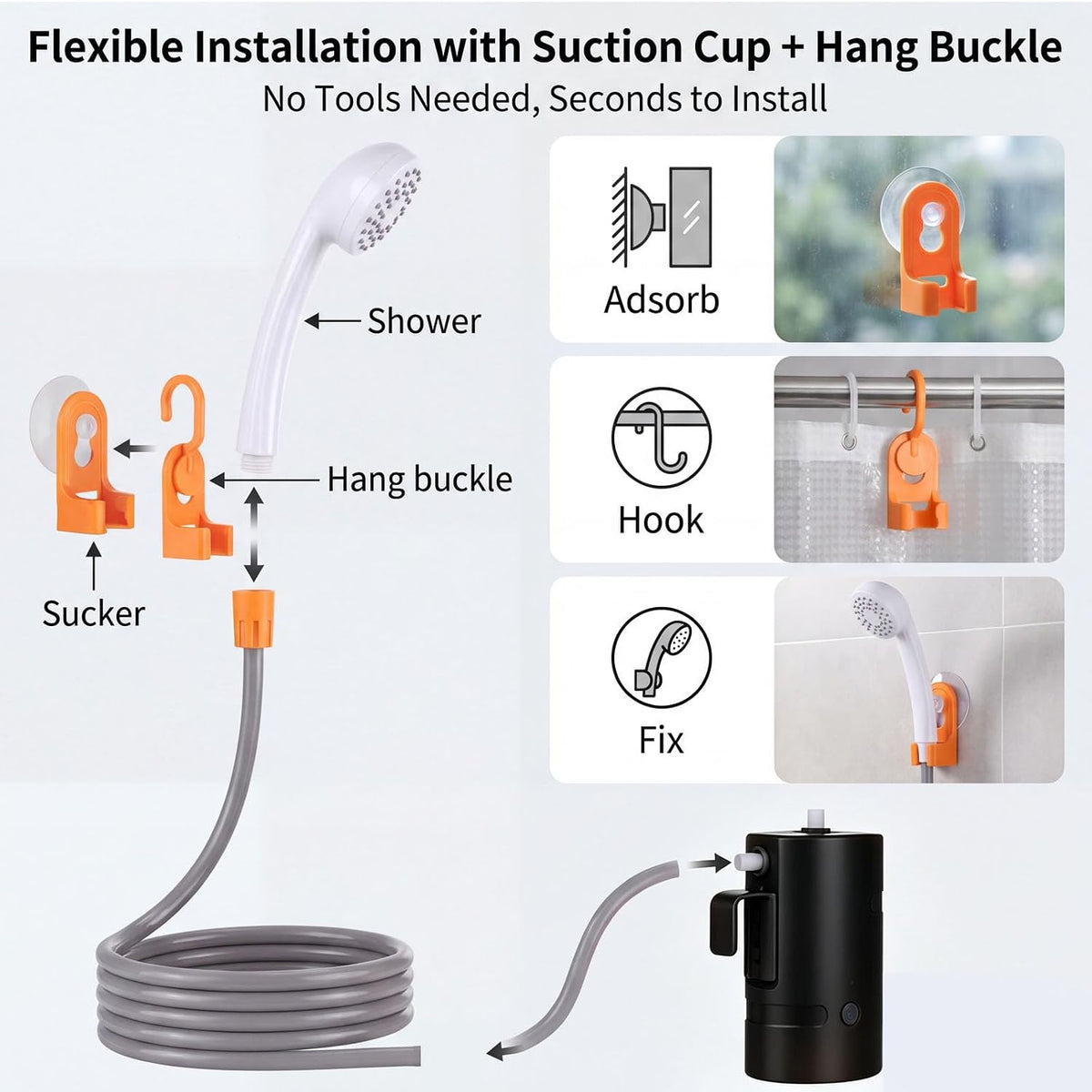 Portable Outdoor Shower, 2 Flow Mode, 4400mAh Battery Powered Shower Pump for Hiking/Backpacking, Travel, Beach, Pet, Flowering, IPX7 Waterproof &USB Rechargeable Camping Shower with 3 LED Lights…