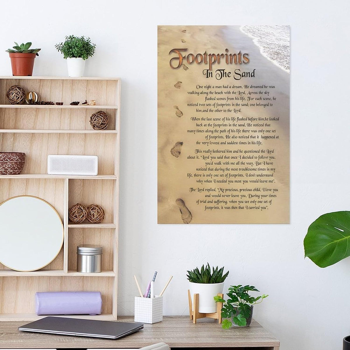 Footprints in the Sand Religious Canvas Wall Art Posters, Inspirational Beach Sunset Poem Print Poster (Unframed 20x30inch, Footprints(3))