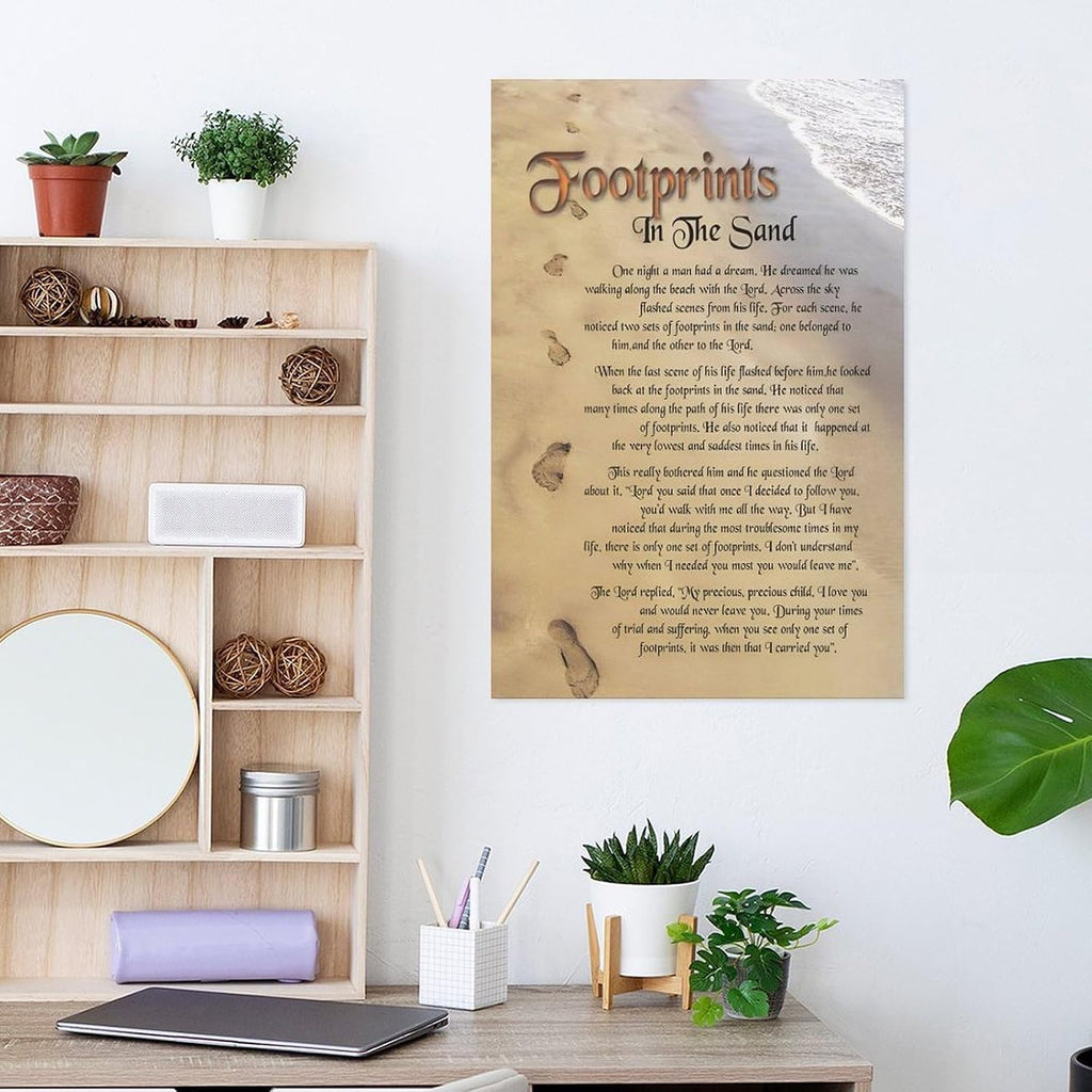 Footprints in the Sand Religious Canvas Wall Art Posters, Inspirational Beach Sunset Poem Print Poster (Unframed 24x36inch, Footprints(3))