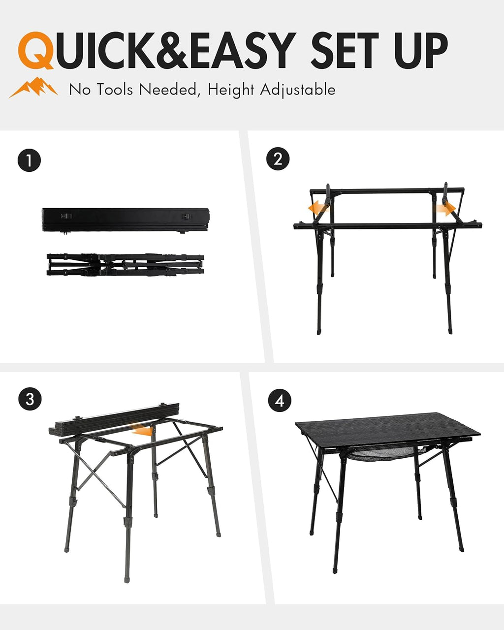 Portal Camping Table, Folding Aluminum Outdoor Table with Mesh Layer