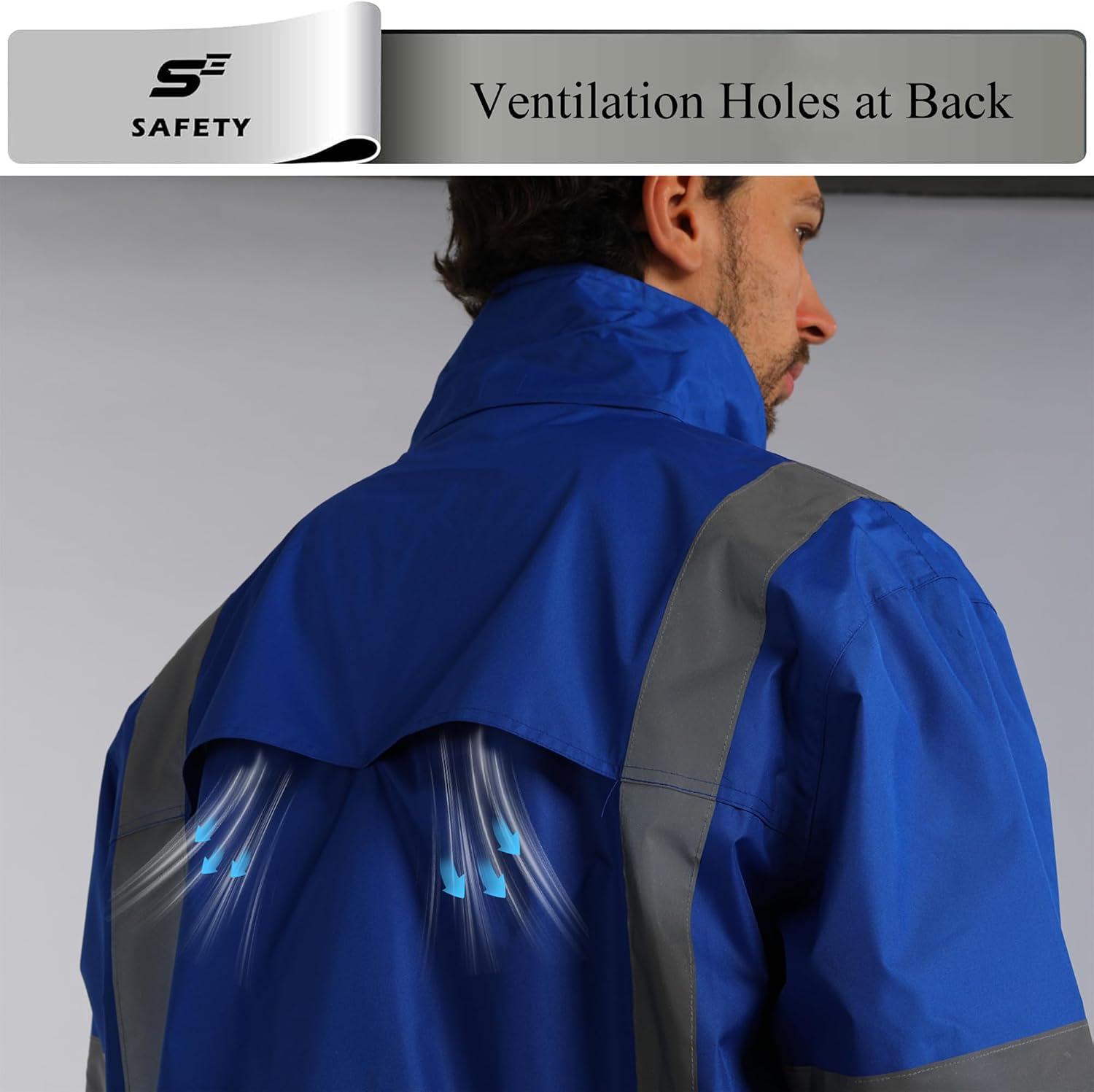 sesafety Hi Vis Rain Jacket, Rain Suits for Men Waterproof withBlack Bottom