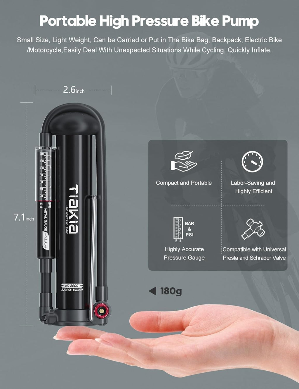Tiakia Bike Floor Pump with Gauge, Bike Pump for Road Mountain Bikes