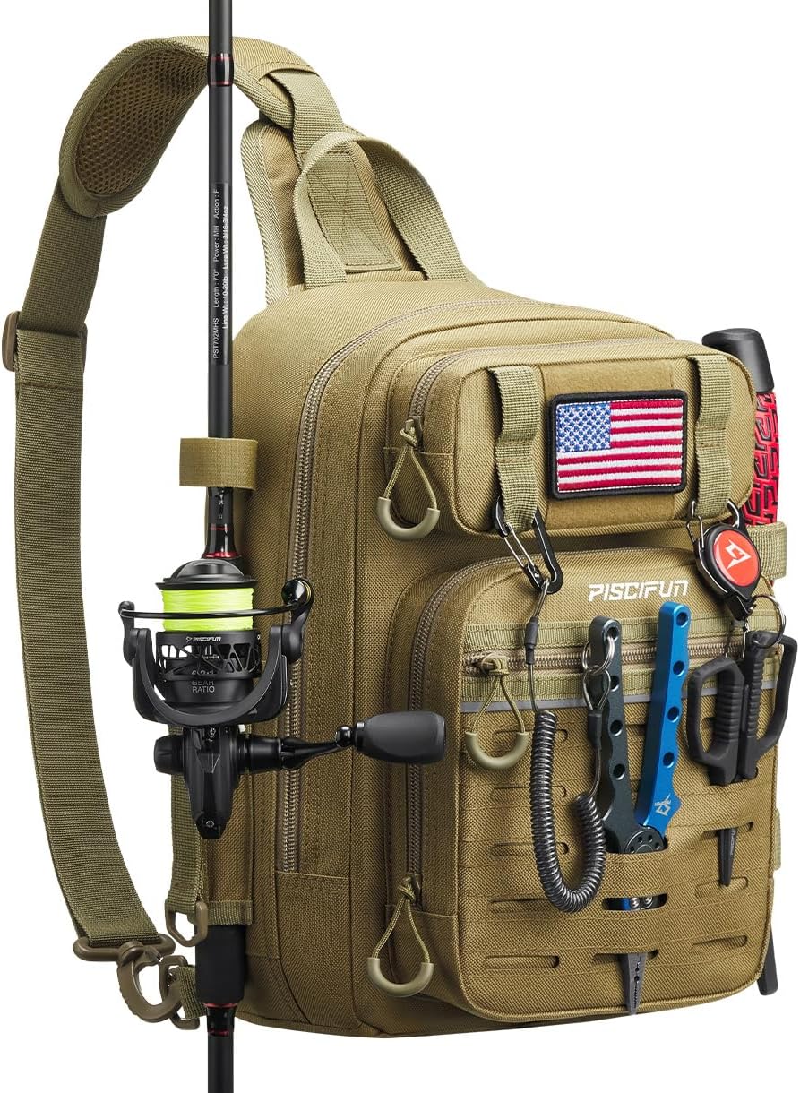 Piscifun Fishing Backpack Tackle Bag, MOLLE & 2 Rod Holders, Multi Storage