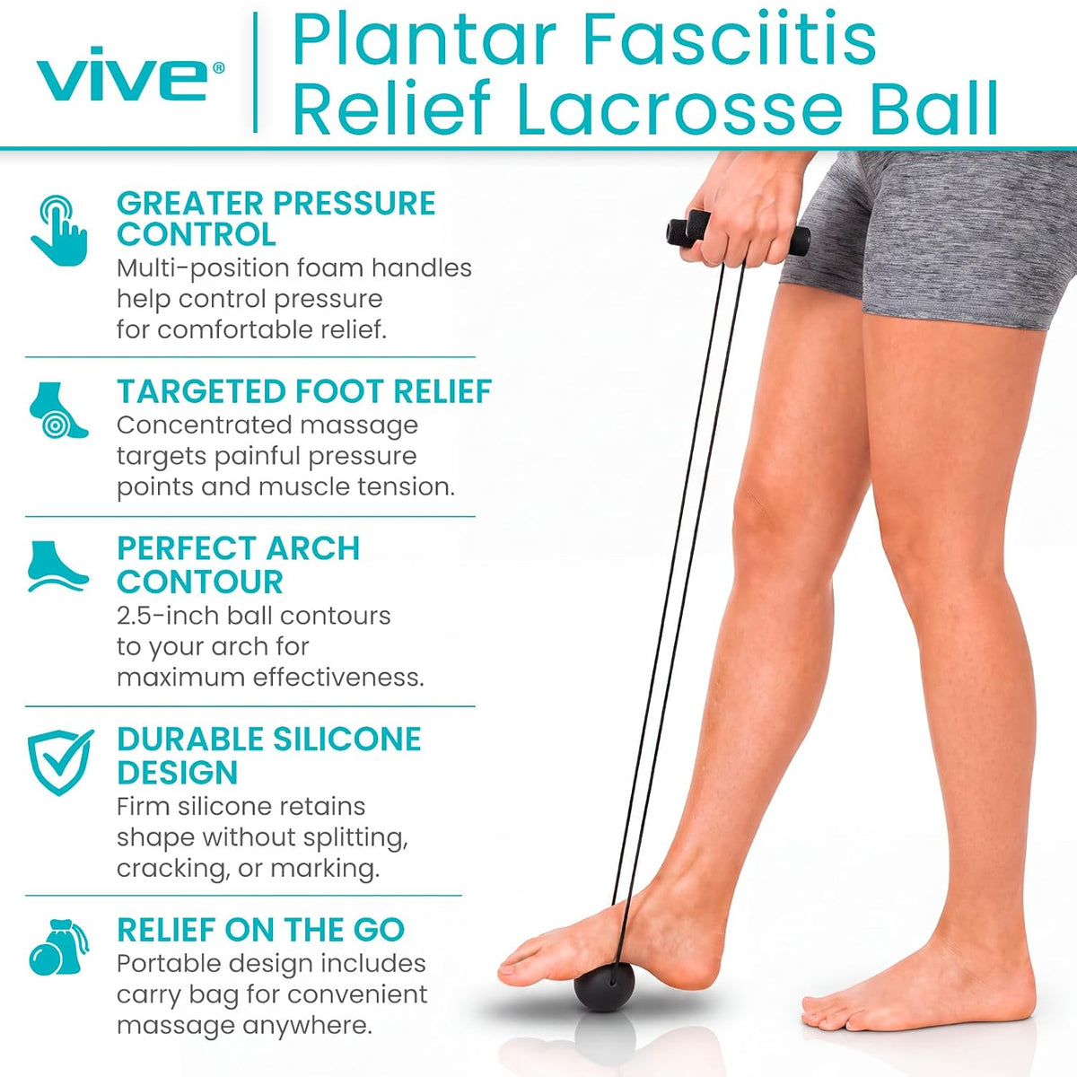 Vive Plantar Fasciitis Relief Lacrosse Ball – Massage Roller for Feet - Deep Tissue Trigger Point Massager Set for Arch Pain, Myofascial Release - Reflexology Muscle Knot Massager for Women, Men