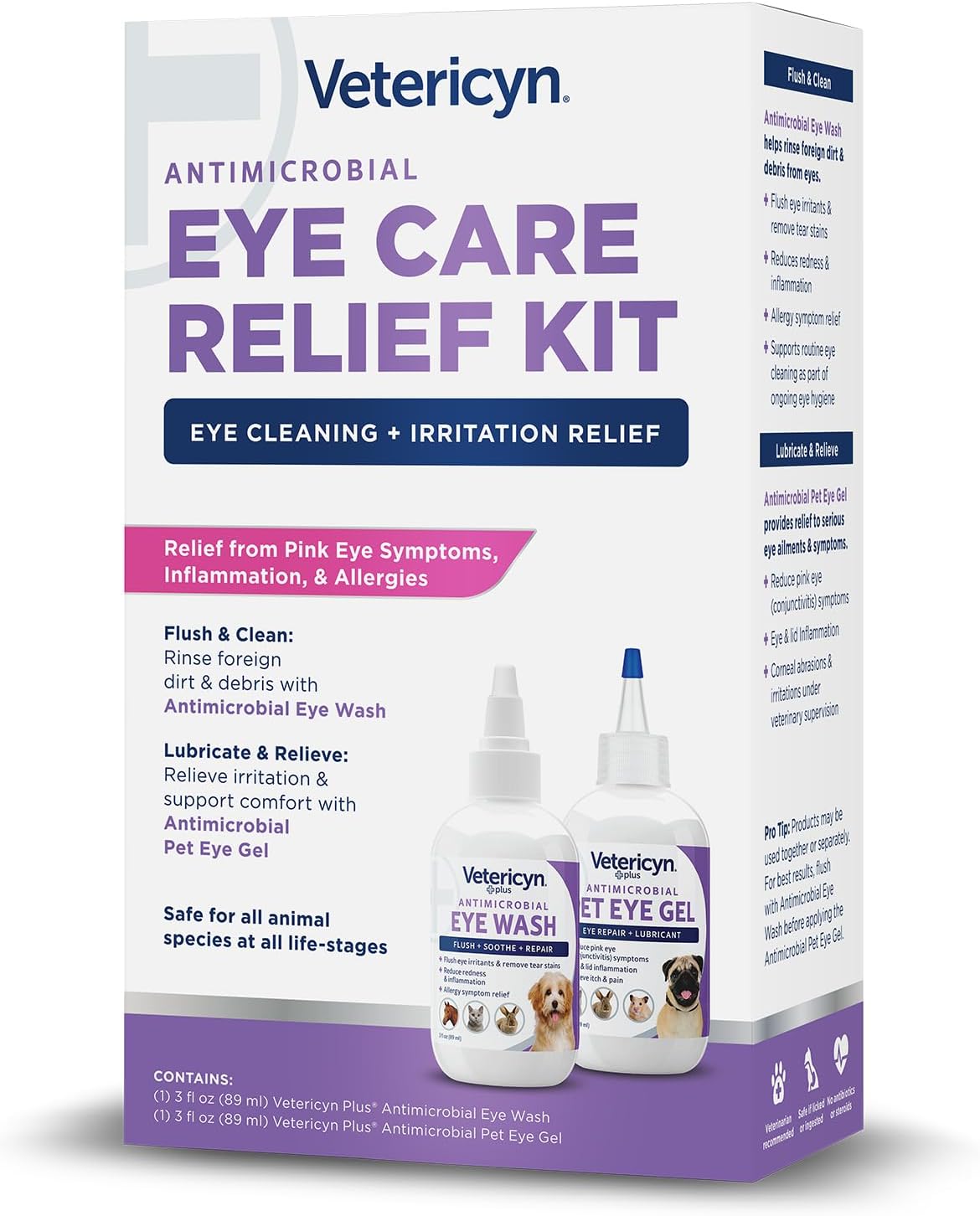Vetericyn Pet Eye Care Kit | 2-Step Pet Eye Care Kit, Dog and Cat Eye Wash to Flush Irritated Eyes and Pet Eye Gel to Lubricate. Gentle and Safe for All Animals.