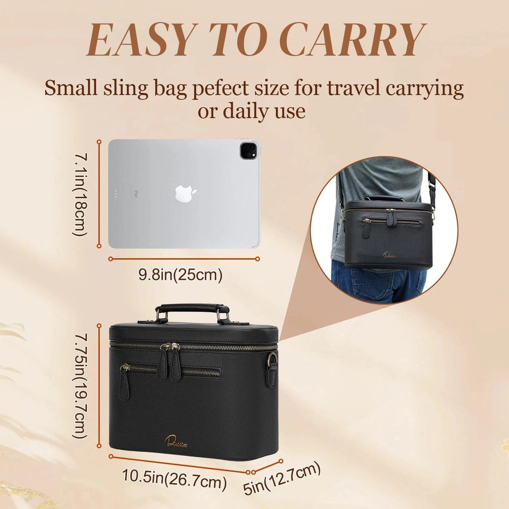 Camera Sling Bag, Waterproof PU Leather Crossbody Camera Case for Photographers, Small Shoulder Bag Compatible for Canon Nikon Sony (Black)