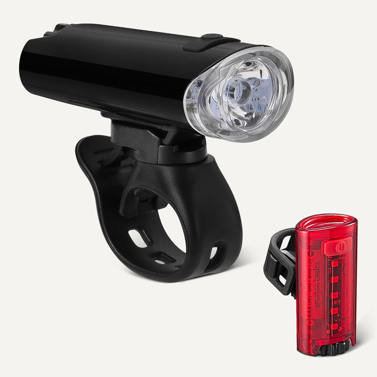 Amazon Basics Bike Lights for Day/Night Riding, Bicycle Lights Front and Back, Headlight Black, Taillight Red, Three Lighting Modes, Versatile Mounting Options