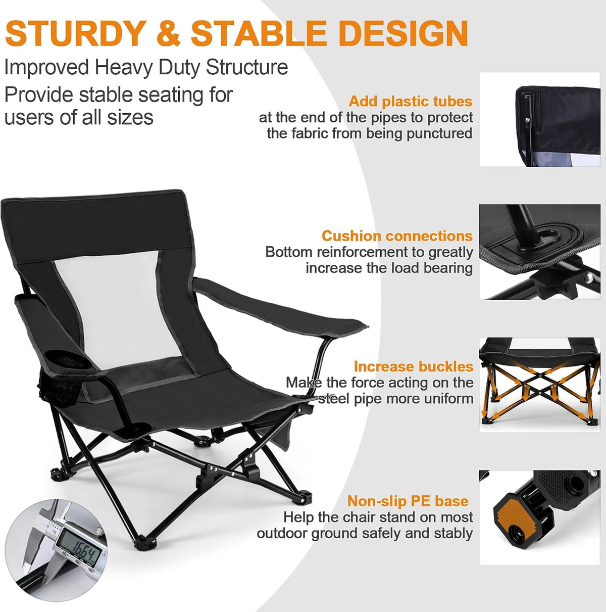 Joyfair Beach Camping Chair (2 Pack), Folding Chair for Adults (Black)