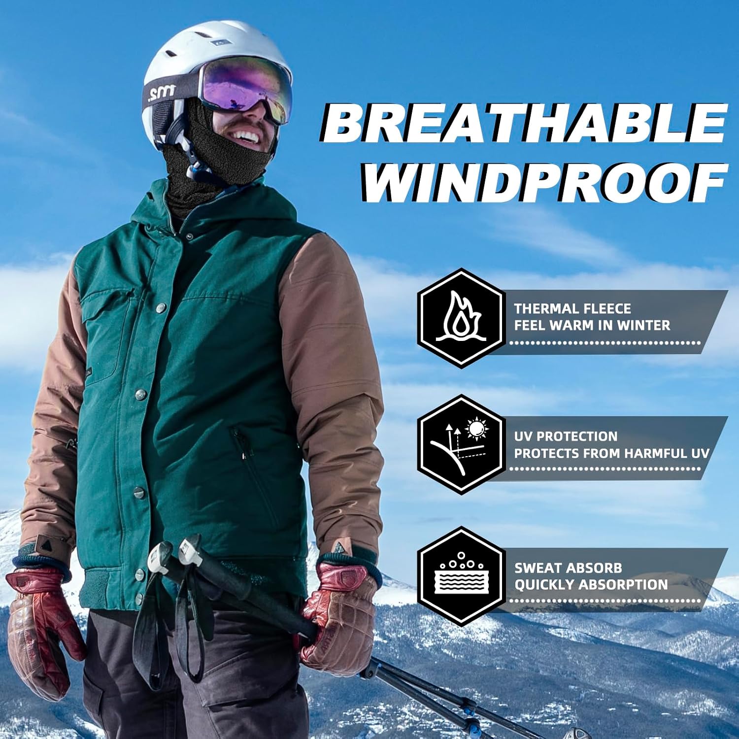 ROCKBROS Windproof Thermal Balaclava Ski Mask for Men and Women Cycling