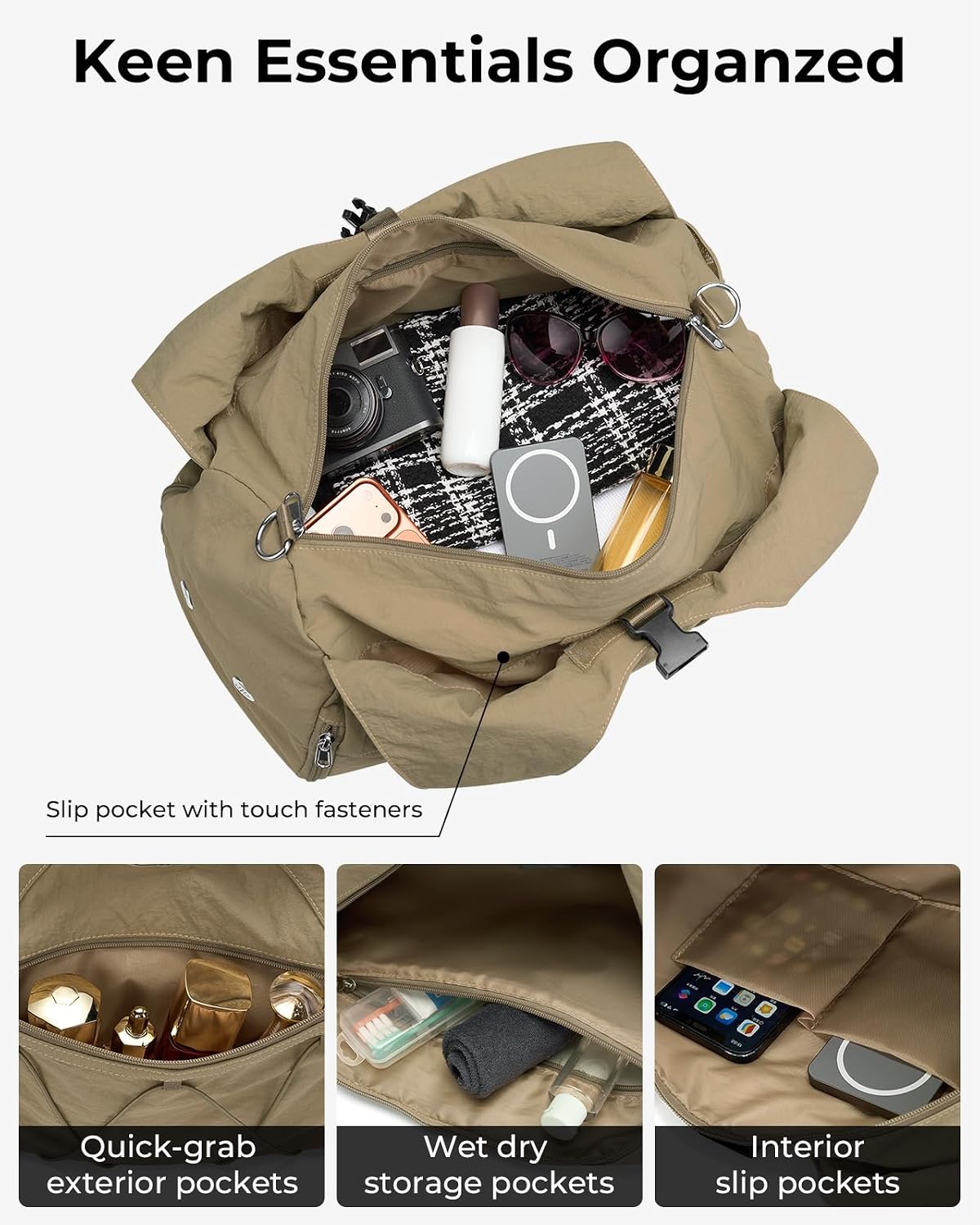 Forestfish Gym Bag For Women With Yoga Mat Holder (Khaki)