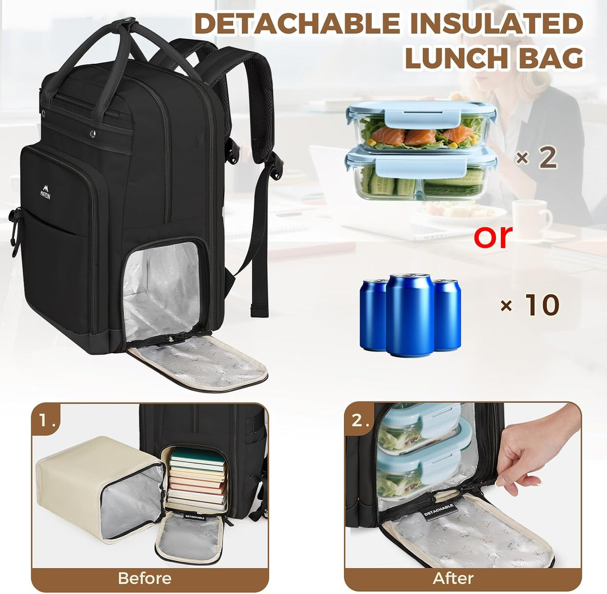 MATEIN Work Backpack with Lunch Compartment, 15.6 Inch Laptop Backpack