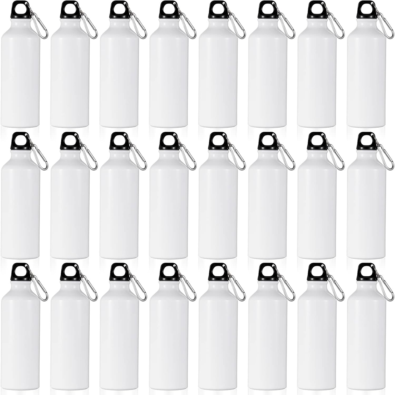 24 Pcs Aluminum Water Bottle 17oz Aluminum Reusable Bottles with Clips Sports Lightweight Water Multipack Easy Carry Leakproof Travel for Gym Hiking Cycling Sports Outdoor(White)