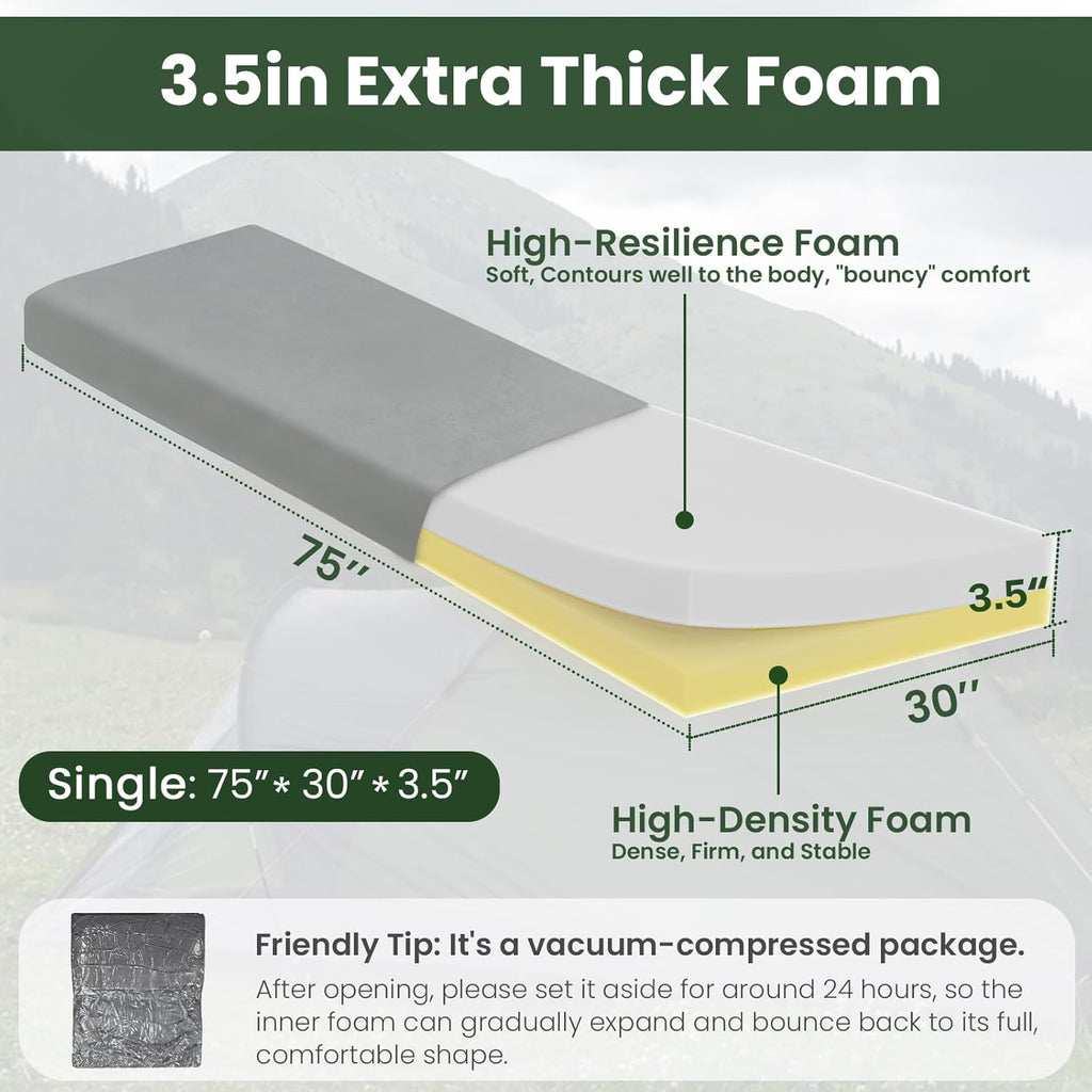 Extra Thick Supportive Foam Camping Mattress with Travel Bag