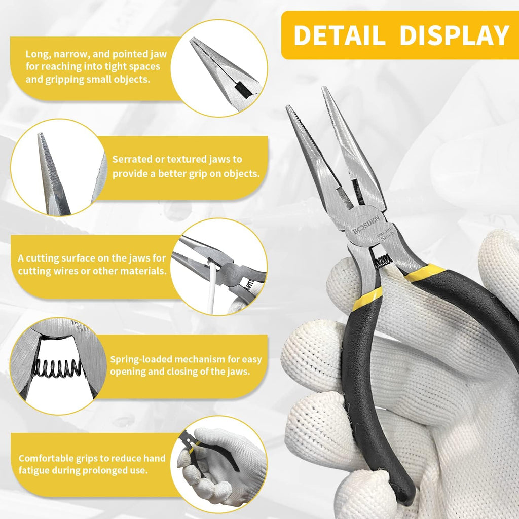 BOOSDEN 5 Inch Small Needle Nose Pliers Mini Jewelry Plier 5 Pack