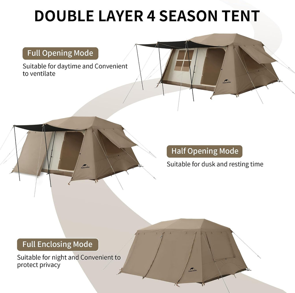 Naturehike Village Instant Tent, 4 Person 8 Person Camping Tent with Full Rainfly, Waterproof Large Cabin Tents for Car Camping