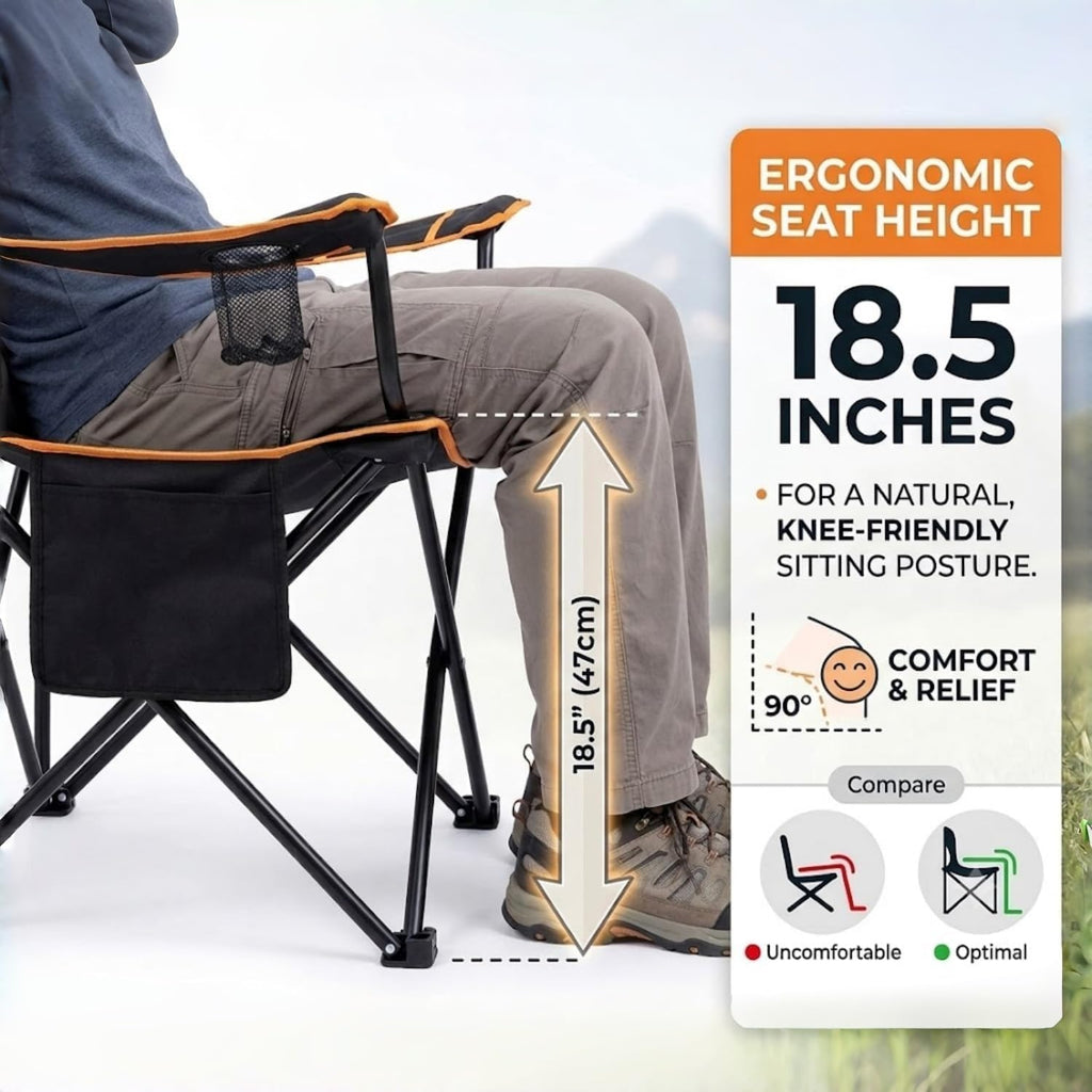 EMERIT Camping Chair, 350LB Heavy Duty Quad Fold Chair with Arms, Collapsible Outdoor Chairs with Lumbar Back & Cup HolderCollapsible for Tailgating, Beach, Fishing