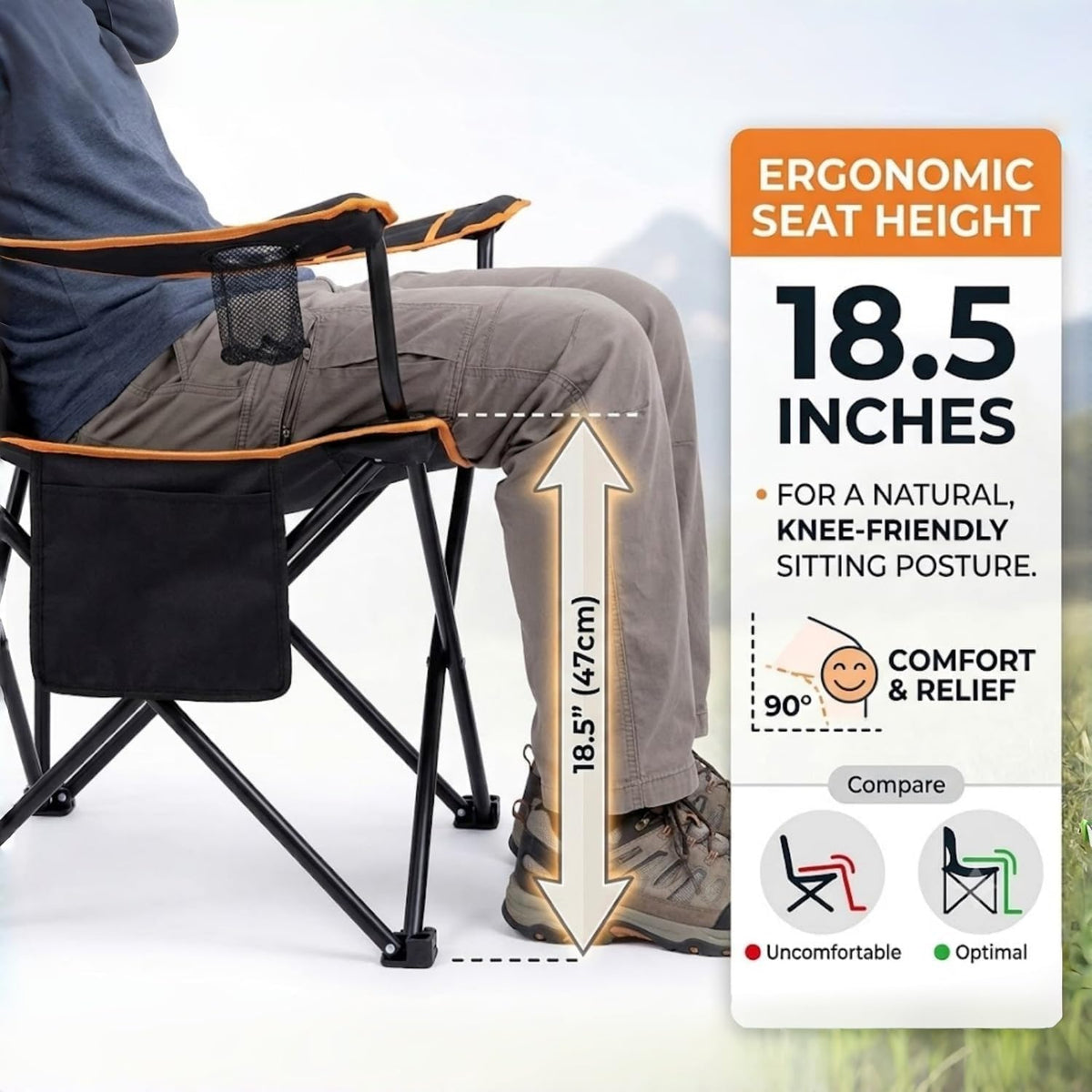 EMERIT Camping Chair, 350LB Heavy Duty Quad Fold Chair with Arms, Collapsible Outdoor Chairs with Lumbar Back & Cup HolderCollapsible for Tailgating, Beach, Fishing