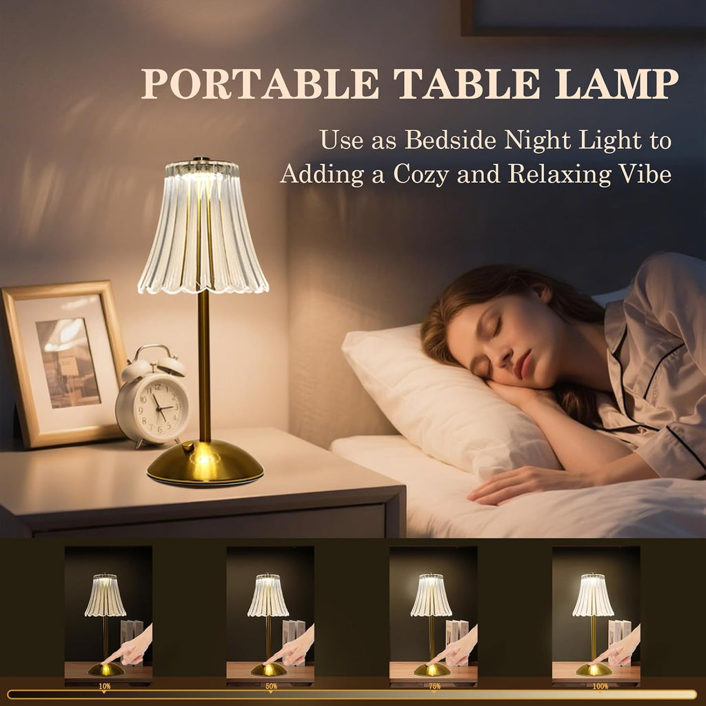 2 Pcs Cordless Rechargeable Table Lamp, Touch Dimming, 3 Color Modes