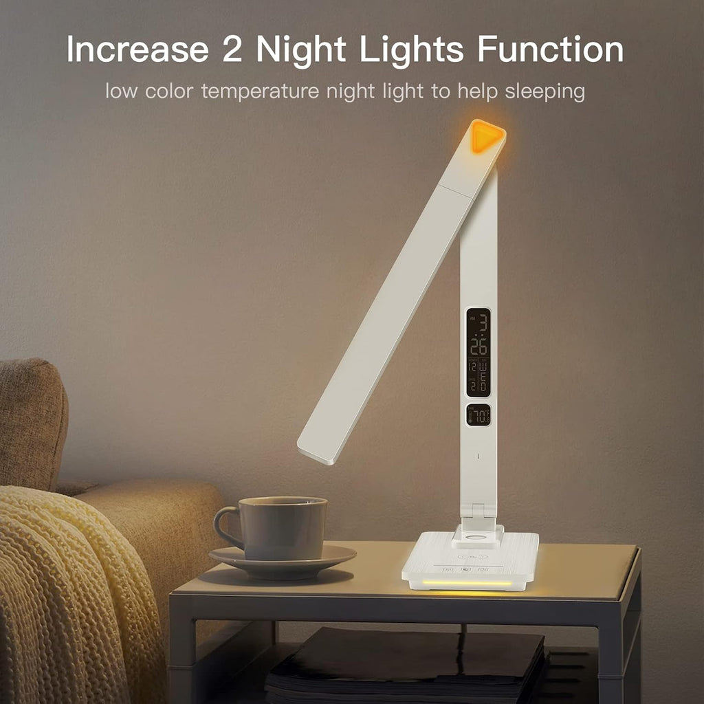 LAOPAO LED Desk Lamp with Wireless Charger: Desk Lamps for Home Office Bedroom, 5 Color Modes & Brightness Dimmable, 2 Night Light