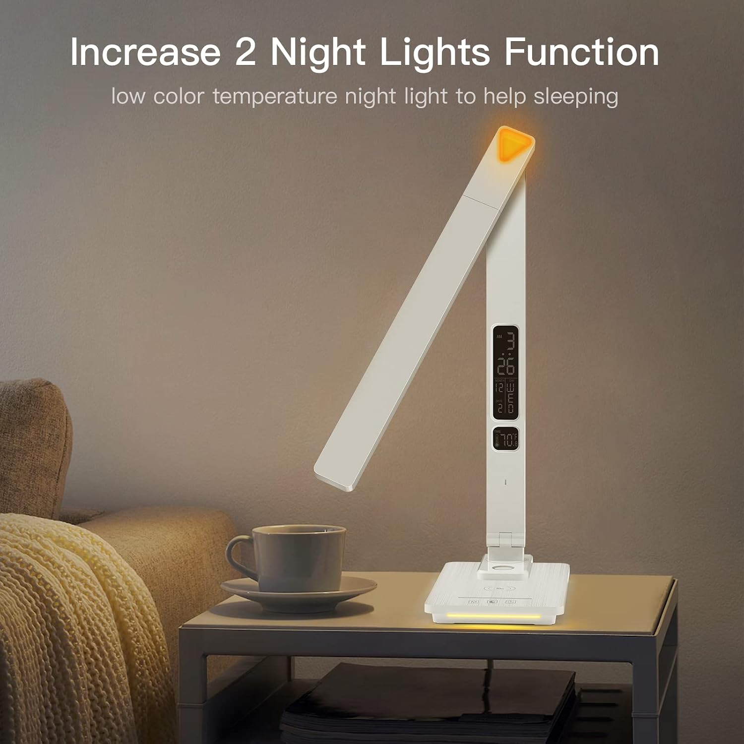 LAOPAO LED Desk Lamp with Wireless Charger: Desk Lamps for Home Office Bedroom, 5 Color Modes & Brightness Dimmable, 2 Night Light