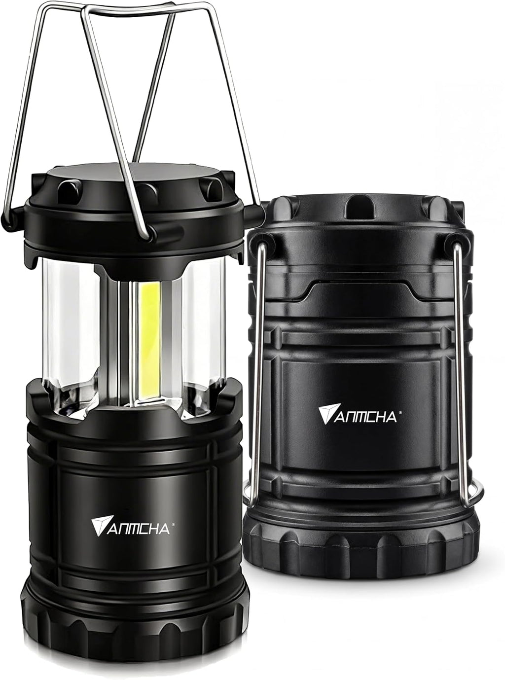 Collapsible LED Camping Lantern, COB Technology, Portable with Handle, Pack of 4, Gray