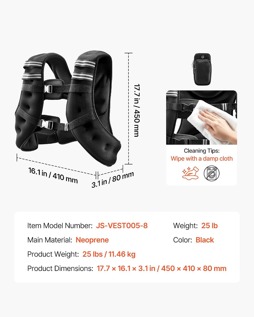 VEVOR Weighted Vest, 6lbs/8lbs/10lbs/25lbs Body Weight Vest for Men Women, with Reflective Stripe, Adjustable Buckle, Workout Equipment for Strength Training, Running, Jogging, Fitness, Muscle Building, Weight Loss