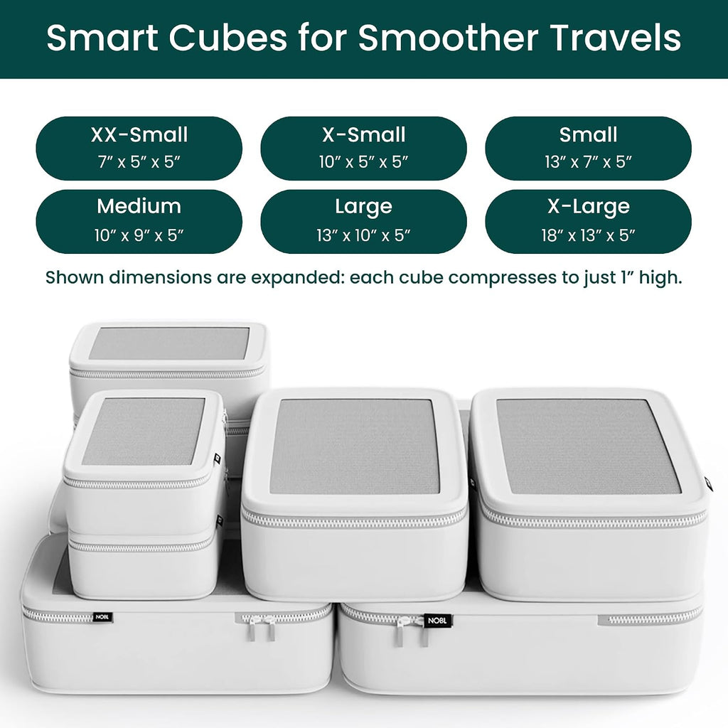 NOBL Travel Compression Packing Cubes Set of 6, Luggage Organizers, Ivory