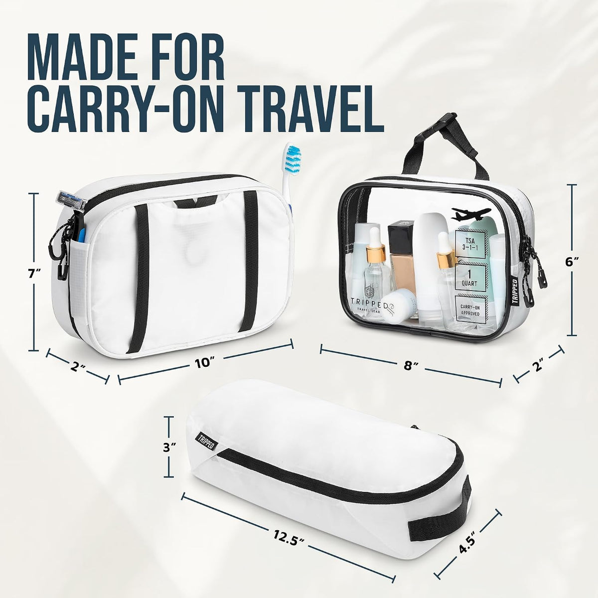 TRIPPED Travel Gear 3-Piece Travel Toiletry Bag Set