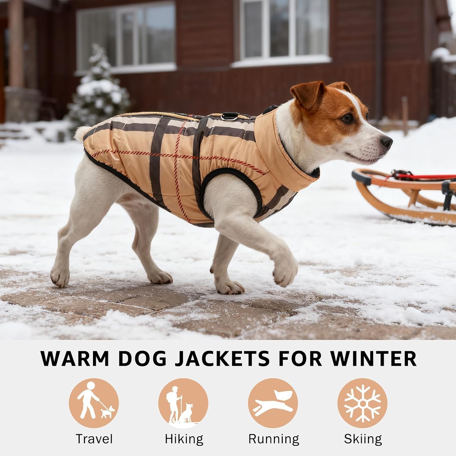 SCENEREAL Winter Dog Vest Coat with Harness Built in